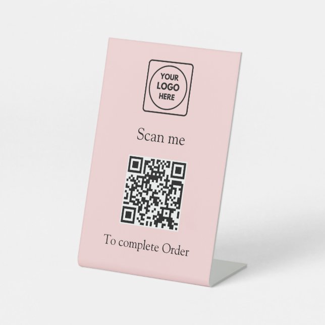 Rosa QR-Code | Kundenspezifisches Firmenlogo scann Sockelschild (Vorderseite)
