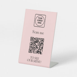 Rosa QR-Code-Menü | Modernes kontaktloses Logo Sockelschild