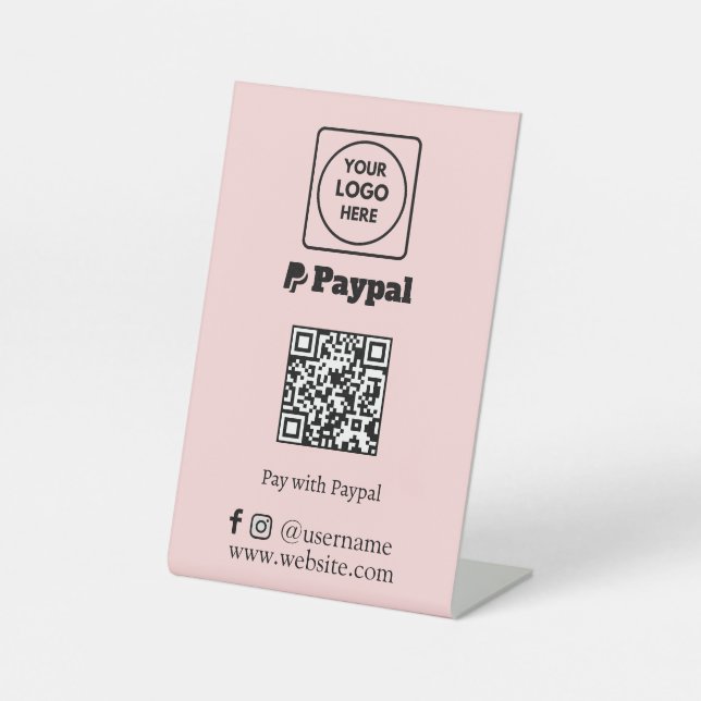 Rosa QR-Code | PayPal Scan-to-Pay-Business-Logo Sockelschild (Vorderseite)