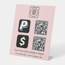Rosa QR-Code | Scan-to-Pay-Logo von CashApp & PayP Sockelschild