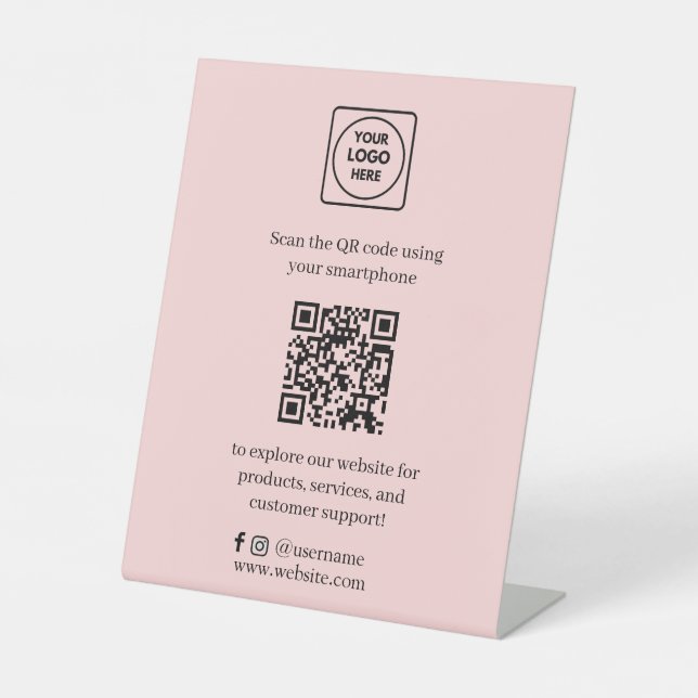 Rosa QR-Code | Social Media Business Sockelschild (Vorderseite)