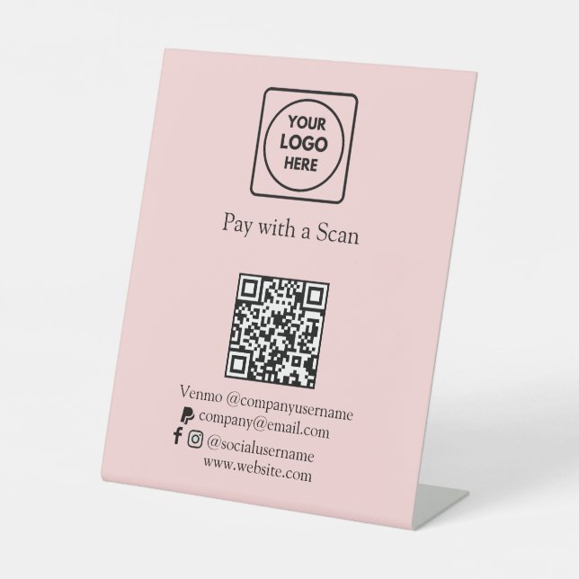 Rosa QR-Code | Zelle & PayPal Business Payment Sockelschild (Vorderseite)
