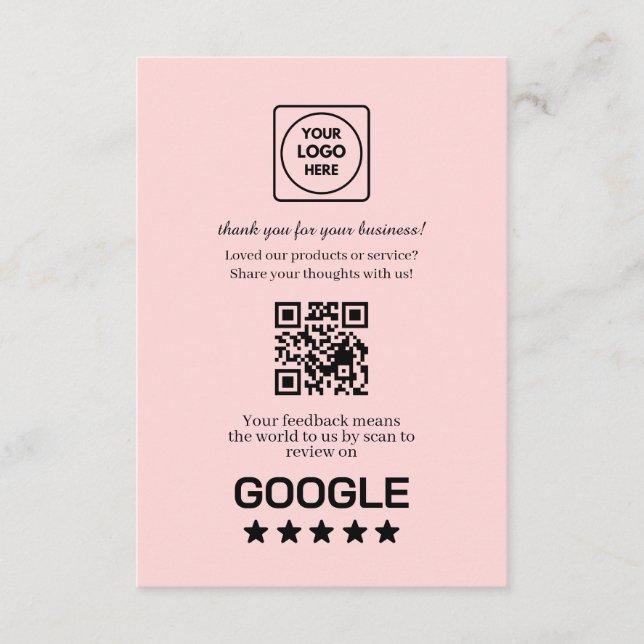 Rosa QR | Google-Bewertungslink Begleitkarte (Vorderseite)