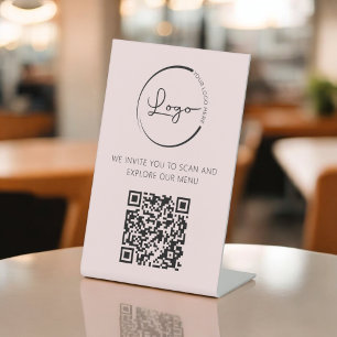 Rosa QR-Menü Logo Modern Restaurant Sockelschild