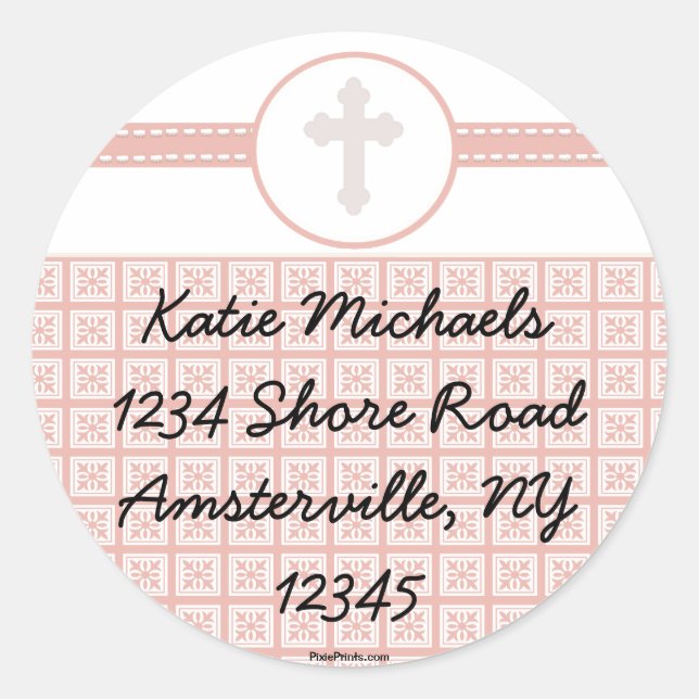 Rosa Quadrate Kreuzaufkleber Runder Aufkleber (Vorderseite)