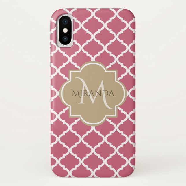 Rosa Quatrefolie mit Girl-Monogramm und Name Case-Mate iPhone Hülle (Rückseite)