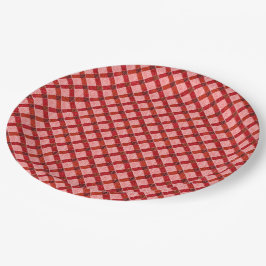 Rosa Quertartan kariert mit leichtem, rauem Relief Pappteller