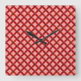 Rosa Quertartan kariert mit leichtem, rauem Relief Quadratische Wanduhr