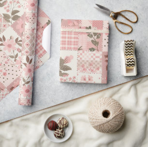 Rosa Quilt Gingham Cottagecore Floral Geschenkpapier