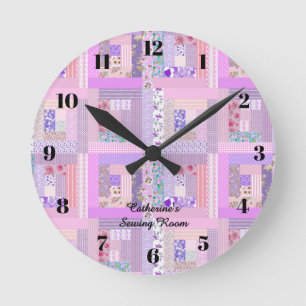 Rosa Quiltuhr Nähzimmer Quilt Dekoration Runde Wanduhr