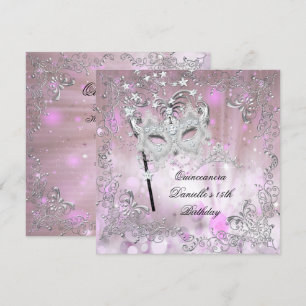 Rosa Quinceanera 15. Geburtstags-Tiara Masquerade Einladung