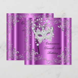Rosa Quinceanera 15. Geburtstagsfeier Maskerade Einladung