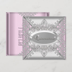 Rosa Quinceanera 15. Geburtstagsfeier Weiße Diaman Einladung