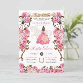 Rosa Quinceanera Elegante Rose Charro Geburtstag Einladung