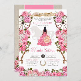 Rosa Quinceanera Elegante Rose Western Charra Einladung