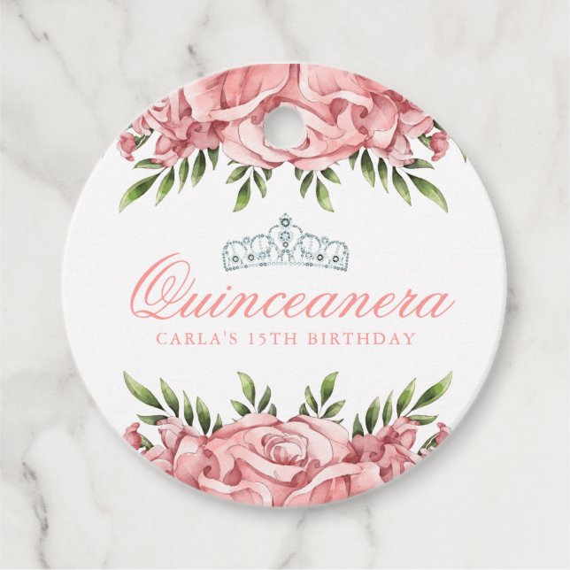 Rosa Quinceanera Geschenkanhänger (Vorderseite)