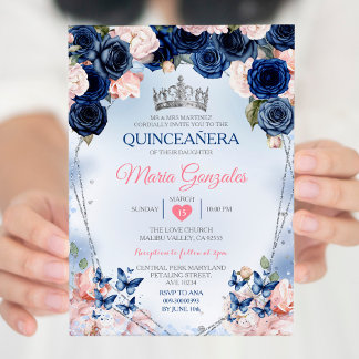 Rosa Quinceañera Kronenschmetterling 15 Anos Einladung