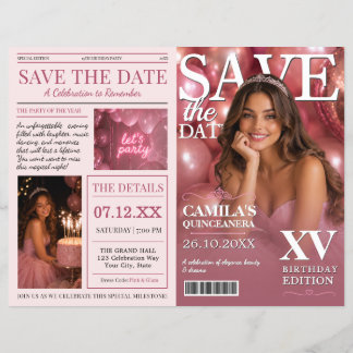 Rosa Quinceanera-Magazin-Stil Save the Date Flyer