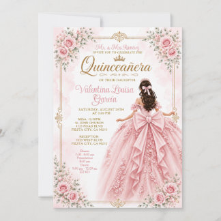 Rosa Quinceañera-Prinzessinnen-Krone Party Einladung