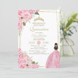 Rosa Quinceanera Rose Blumenstrauß Elegantes Gewan Einladung