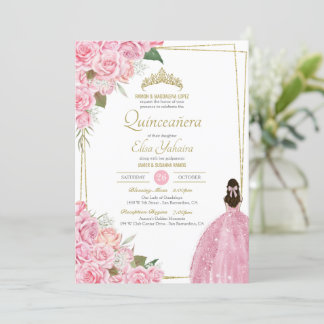 Rosa Quinceanera Rose Blumenstrauß Elegantes Gewan Einladung