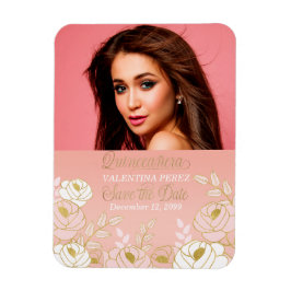 Rosa Quinceanera Save the Date mit Gold Magnet