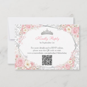 Rosa Quinceañera Silber-Schmetterling RSVP Karte