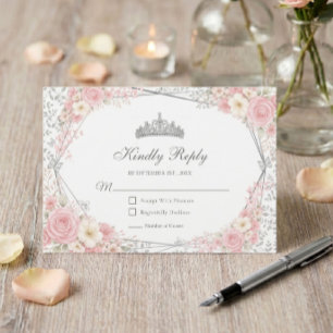 Rosa Quinceañera Silber Schmetterling  RSVP Karte