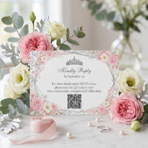 Rosa Quinceañera Silberner Schmetterling  RSVP Karte