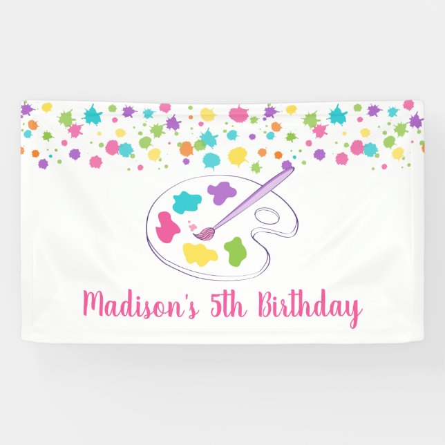 Rosa Rainbow Art Party Geburtstag Banner (Horizontal)