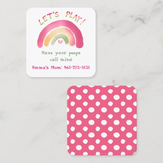 Rosa Rainbow RoundSquare Play Date Cards Quadratische Visitenkarte (Vorne/Hinten)