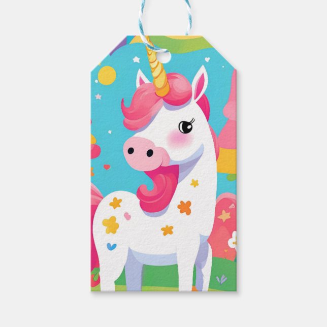 Rosa Rainbow Unicorn Geburtstag Geschenkanhänger (Vorderseite)