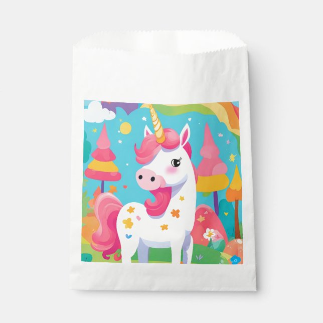 Rosa Rainbow Unicorn Geburtstag Geschenktütchen (Vorderseite)