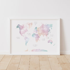 Rosa Rainbow World Map Kinderzimmer Deco Poster