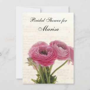 Rosa ranunculus-Blume auf Skript-Brautparty Einladung