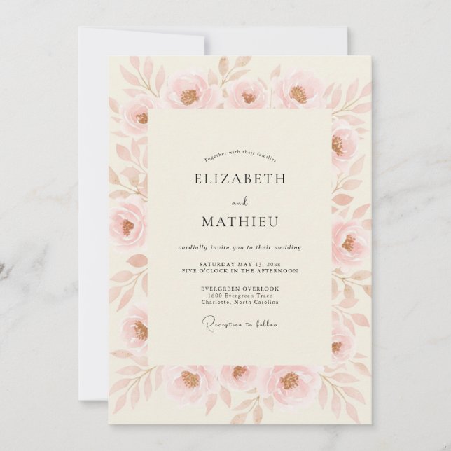 Rosa Ranunculus-Blüten-Hochzeit Einladung (Vorderseite)