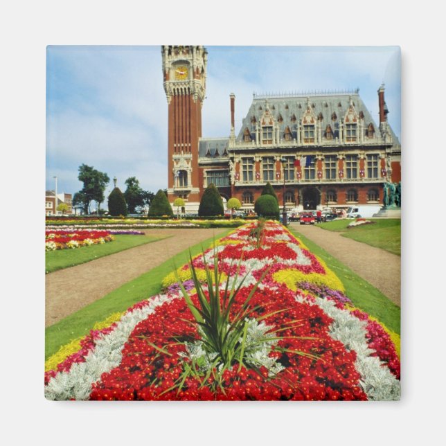 Rosa Rathaus, Calais, Frankreich Blume Magnet (Vorne)