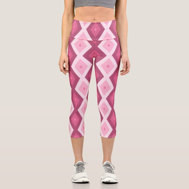 rosa Rautenmuster Capri Leggings (Vorderseite)