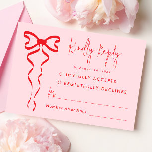 Rosa Red Bow Modern Wedding RSVP Card Karte