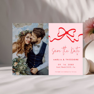 Rosa Red Bow Moderne Foto Hochzeit Save The Date