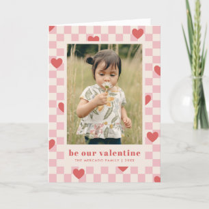 Rosa Red Checkerboard Herz Valentine's Day Card Dankeskarte