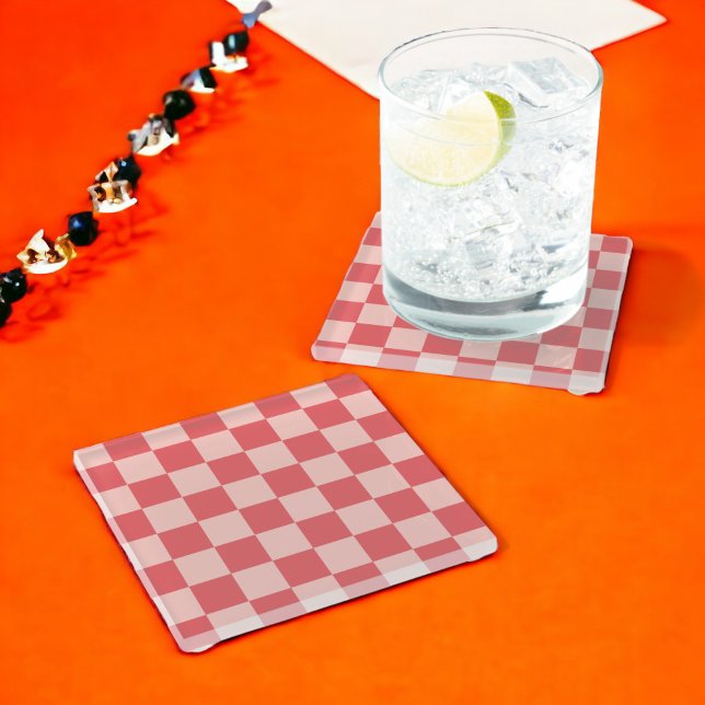 Rosa Red Checkered Gingham Pattern Glasuntersetzer (Zazzle Pink Red Checkered Gingham Pattern Glass Coaster)