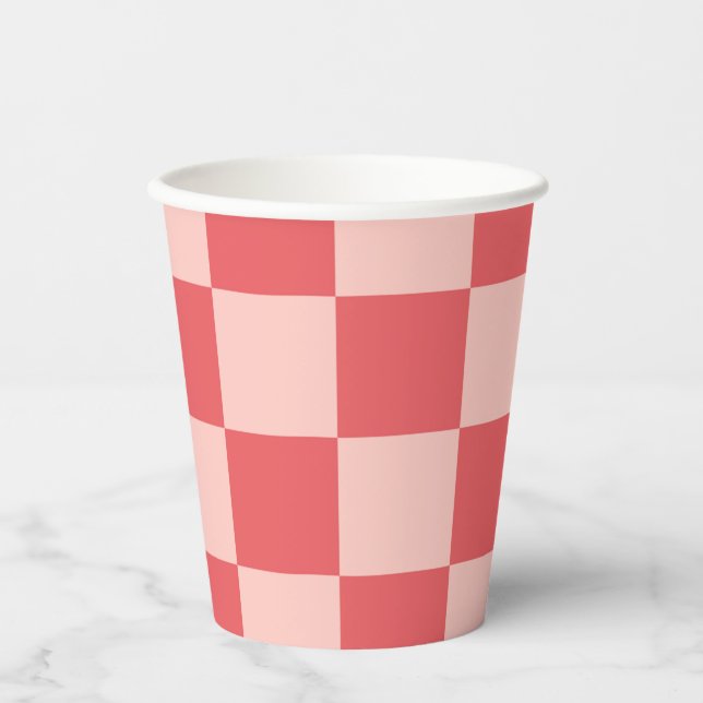Rosa Red Checkered Gingham Pattern Pappbecher (Vorderseite)