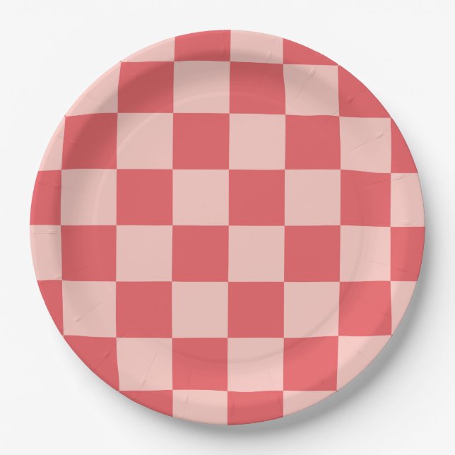 Rosa Red Checkered Gingham Pattern Pappteller (Vorderseite)