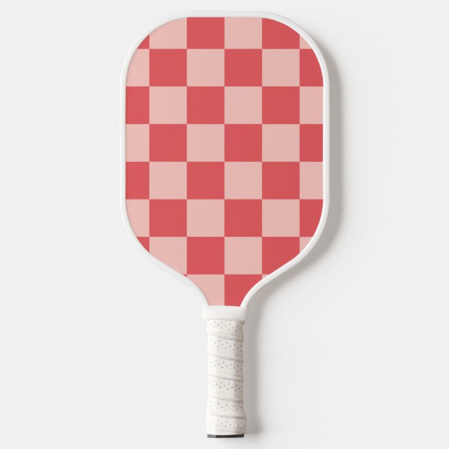 Rosa Red Checkered Gingham Pattern Pickleball Schläger (Vorderseite)