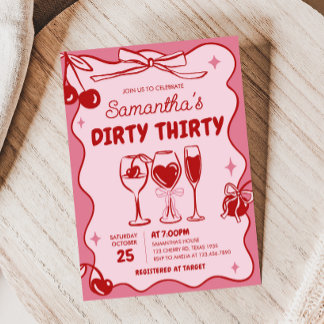 Rosa Red Dirty 30 Geburtstagsparty Einladung