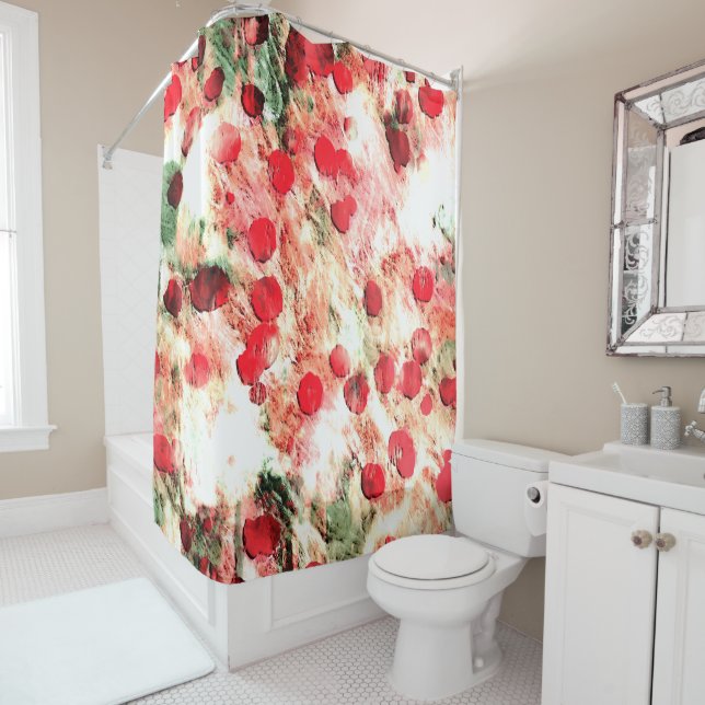 Rosa Red Dirty Polka Dot Grunge Duschvorhang (Beispiel)