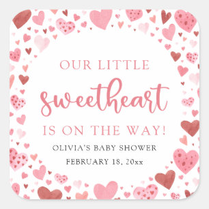 Rosa Red ein wenig Sweetheart Valentine Baby Dusch Quadratischer Aufkleber