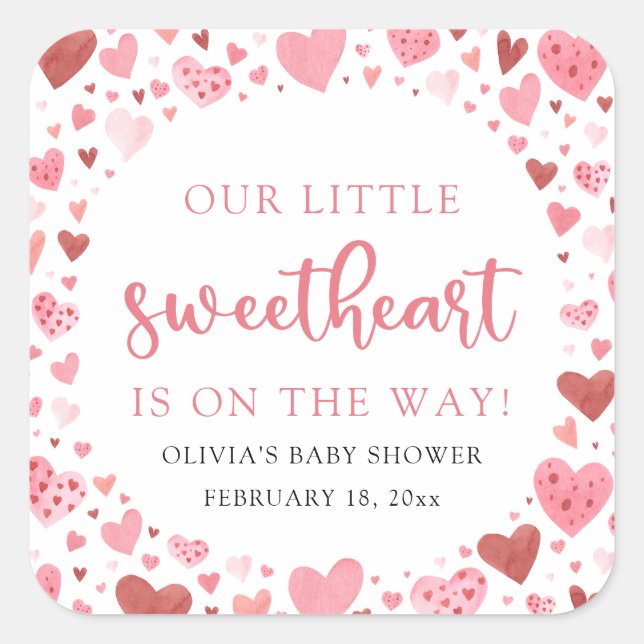 Rosa Red ein wenig Sweetheart Valentine Baby Dusch Quadratischer Aufkleber (Vorderseite)