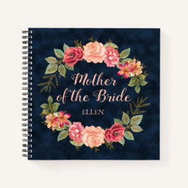 Rosa Red Floral Navy Blue Mother Bride Wedding Notizbuch